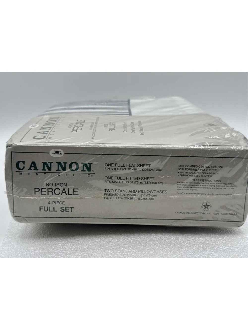 Vintage Cannon Monticello Blue White Stripes No Iron Percale 4pc Full Sheet Set